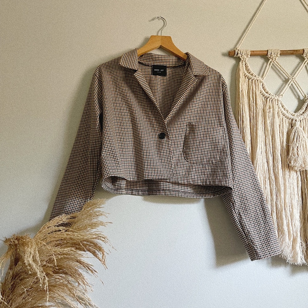 ✰ houndstooth cropped blazer ✰